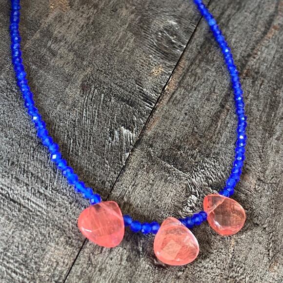 NEW Blue and Pink Crystal Layering Necklace - Picture 14 of 16